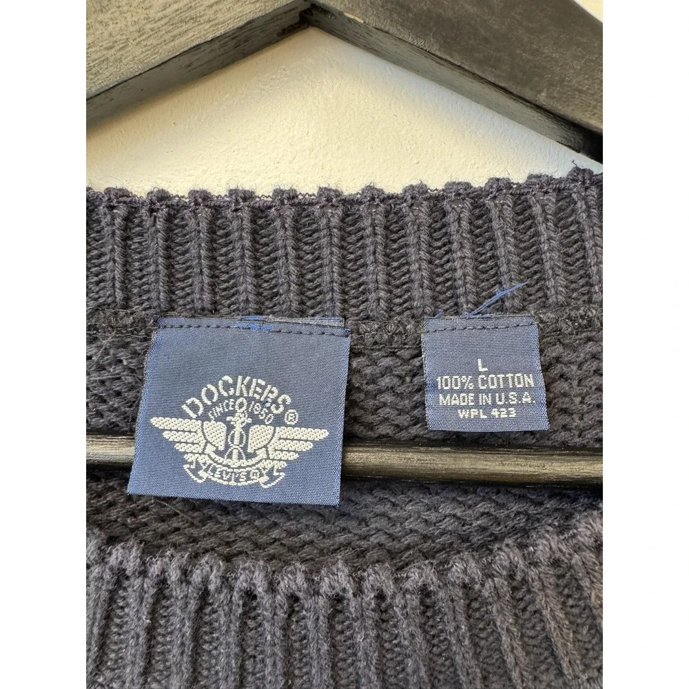 Vintage Dockers Sweater Mens Large Blue Chunky‎ Knit Crewneck Nautical USA 90s